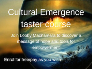 Sunset image looking through glass with Text join Looby Macnamara to discover a message of hope and tools for empowerment